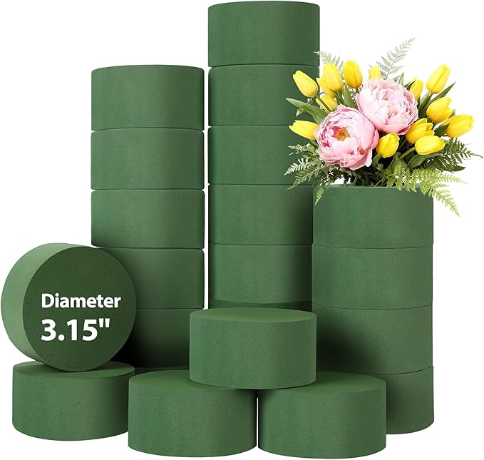 Hahood 24 Pieces Round Floral Foam Blocks 3.15 Inch DIY Flower Arrangement Kit Wet Green Floral Foam Block for Wedding Florist Supplies Wet Dry Flower Party Decorations