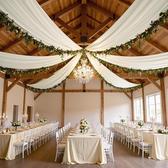 20ft x 15ft Ivory Backdrop Curtains for Wedding Parties, 4 Panels Wrinkle Free Fabric Drapes Photo Backdrop for Baby Shower Birthday Stage Reception Lobby Decoration
