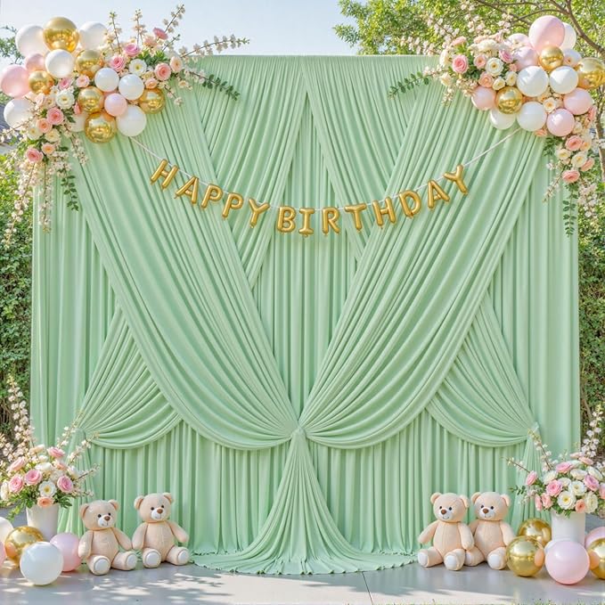8 Panels Sage Green Backdrop Curtain for Parties Wrinkle Free Dark Green Photo Curtains Backdrop Drapes Fabric Decoration for Weding Baby Shower Birthday Party Photography 40ft(W) x 10ft(H)