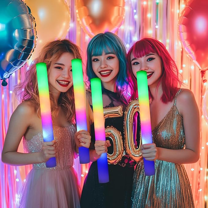 36 Pcs LED Foam Glow Sticks Bulk,Glow in The Dark Party Supplies，Foam Light Up Sticks 3 Modes of Color Flashing for Birthday,Wedding,Raves,Carnival,Halloween Christmas,New Year,Concert