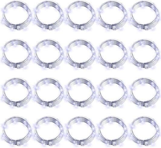 Hortsun 20 Packs Fairy Lights Battery Operated 3 Speed Modes, 7 Ft/ 2 M 20 LED Battery String Mini Waterproof Wire Twinkle Lights Bulk for Wedding Party Birthday Vases Decor (Cool White)