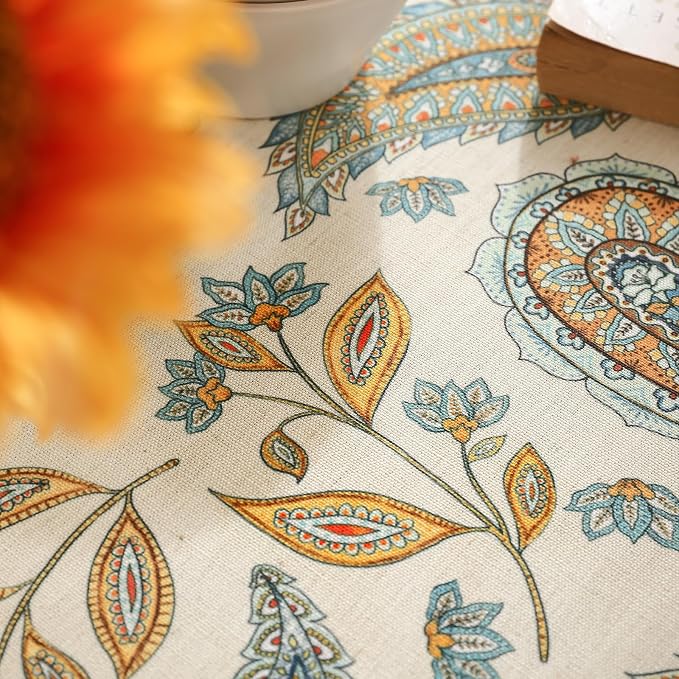 patdrea Vintage French Linen Tablecloth,Square,55"x55"-Lysaniya | Colorful Elegant Table Cloth for Square Table,Paisley Patterned,Dining Room Tea Party Thanksgiving Decor,Stain Resistant
