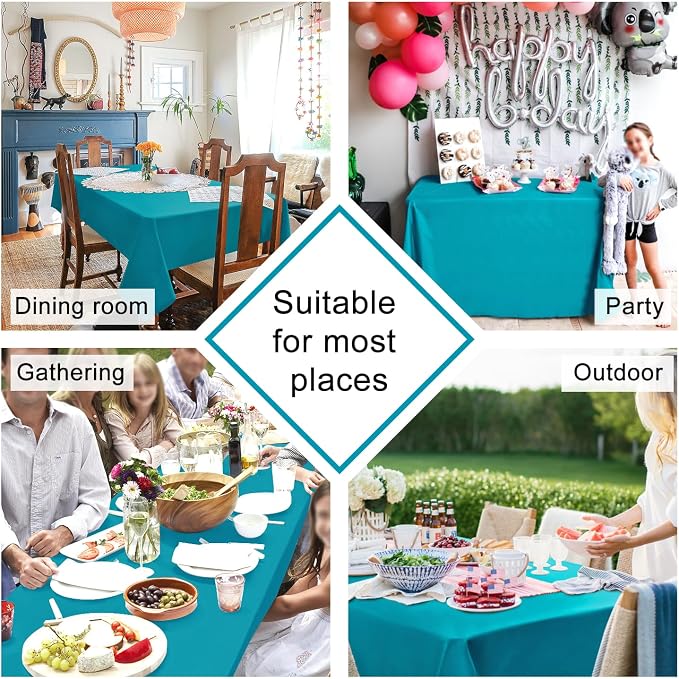 Hiasan 2 Pieces Turquoise Rectangle Tablecloth - Water Resistant and Spillproof Dining Room Washable Fabric Table Cloth for Dining Room, Polyester, 30 x 60 Inch