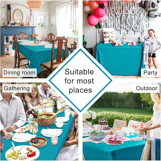 Hiasan Rectangle Tablecloth - Water Resistant and Spillproof Kitchen Washable Polyester Fabric Table Cloth for 6 Foot Tables, 70 x 120 Inch, Turquoise