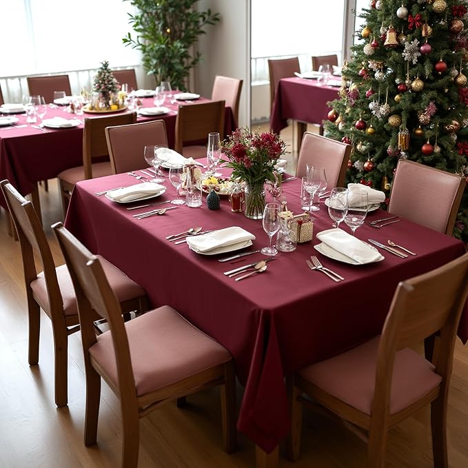 sancua Tablecloths for 6 Foot Rectangle Tables, 8 Pack - Washable Polyester Fabric Table Cloth for Chirstmas Party, Birthday, Banquet Reception, 54x108 Inch Burgundy