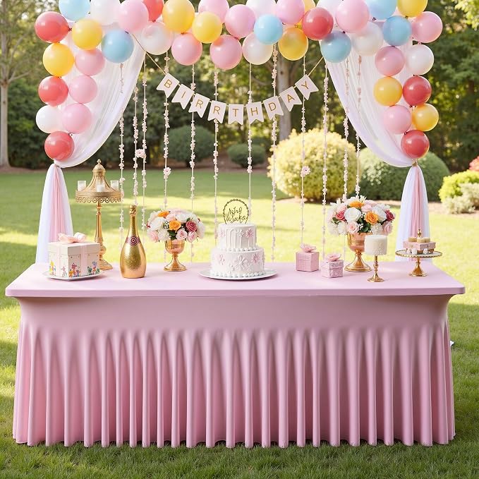 4pk Spandex Tablecloths for 6 Foot Rectangle Tables, Pink Stretch Table Cloth 6ft Fitted Table Cover Desk Skirt for Parties Weddings Birthday Banquet Baby Shower