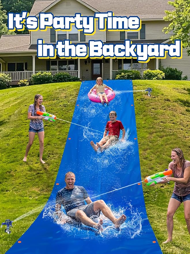 20 x 6 ft Widen Lawn Water Slide with 2 Inflatable Bodyboards - Thick Durable Slick Waterslide for Kids & Adults, Easy to Set Up with 12 Ground Stakes, Outdoor Backyard Fun Water Games for Summer