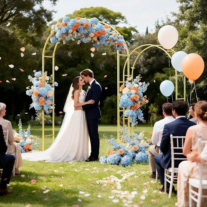 Metal Garden Arch Trellis Arbor Set of 2, 7.2FT+6FT Wedding Arch Stand with Steel Frame, Metal Pergola Arbor with Base for Decor Valentines Day Garden Trellis Climbing Plant, Bridal Party Ceremony