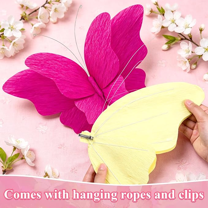 SUNBEAUTY Giant Paper Flowers Large Hanging Butterfly Decorations 10‘’ 17‘’ 3D Paper Butterfly Pastel Tissue Paper Flower Decorations for Girls Women Birthday Spring Garden Garden Wedding Party Decor