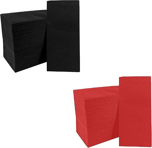 200 Pack Gzfunteng Linen-Like napkins disposable red and black, 12" × 17" Paper Napkins, Durable and Absorbent Guest Hand Towels for Bathroom, Kitchen, Powder Room or Event