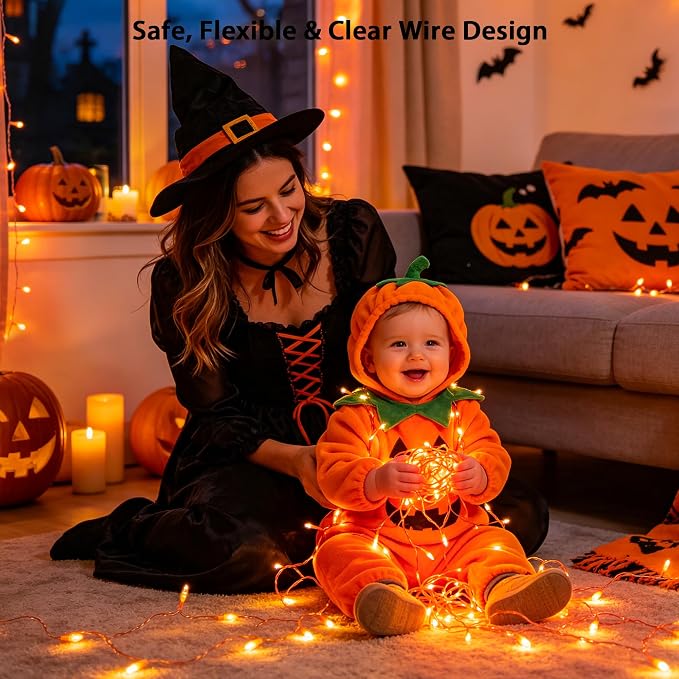 JMEXSUSS 300 LED Orange Lights for Halloween Indoor Outdoor Decor, 99FT Orange Christmas Lights Clear Wire Plug in for Fall Party RV Patio Yard Halloween Tree Decorations