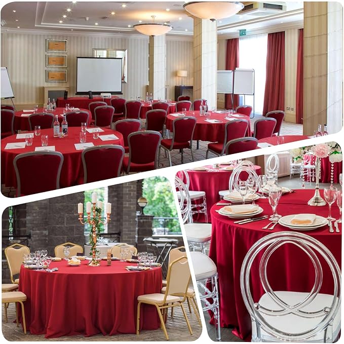 8 Pack Red Round Tablecloth 90 Inch Round Table Cloth, Wrinkle Resistant and Washable Tablecloth Polyester Fabric Table Cloth Round Cover for Dining Wedding Banquet Party