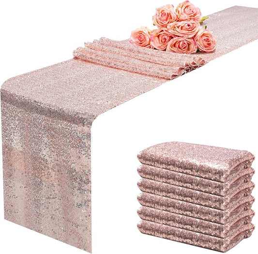 12x108 inch Rose Gold Sequin Table Runner Sparkly Glitter Table Linens 6 Packs for Party Decorations Wedding Birthday Baby Shower Engagement Anniversary
