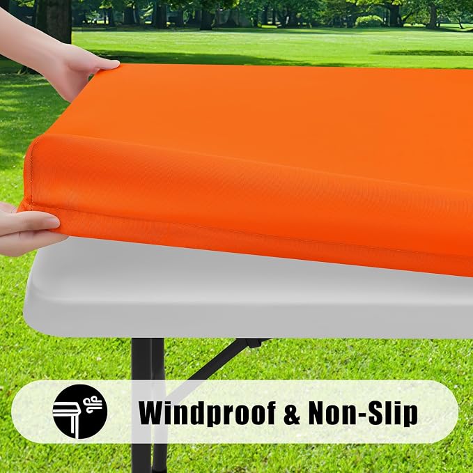 Smiry 4 Pack Rectangle Picnic Table Cloth, Waterproof Elastic Fitted Tablecloths, Washable Polyester Rectangular Patio Table Cover for Camping, Indoor and Outdoor (Orange, 30"x72")