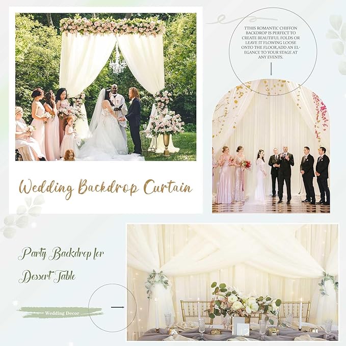 Ivory Chiffon Backdrop Wedding Decoration Party Stage Decorative Backdrop Background Curtain 10ftx8ft