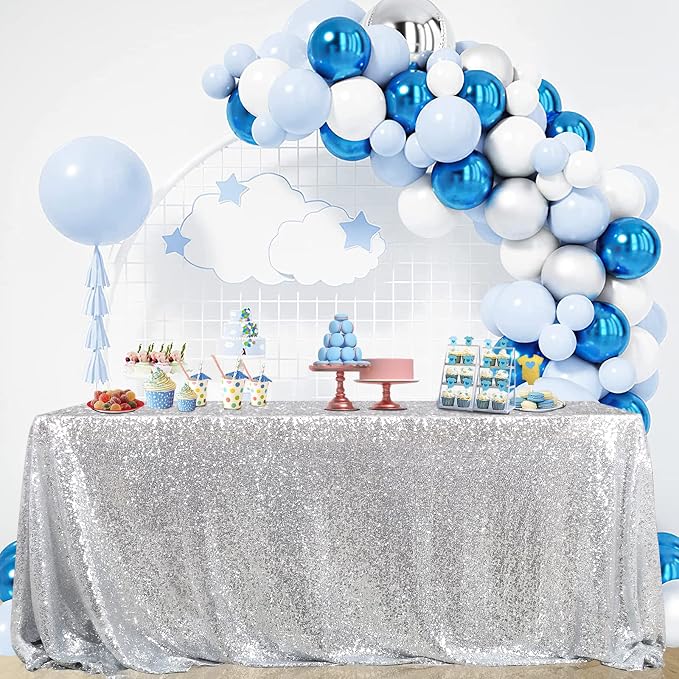 B-COOL Glitter Tablecloth Silver Sequin Tablecloth Christmas 90x132 Inch Rectangle Sequin Overlay Sparkly Table Cloth Sequin Fabric for Wedding Table Decoration
