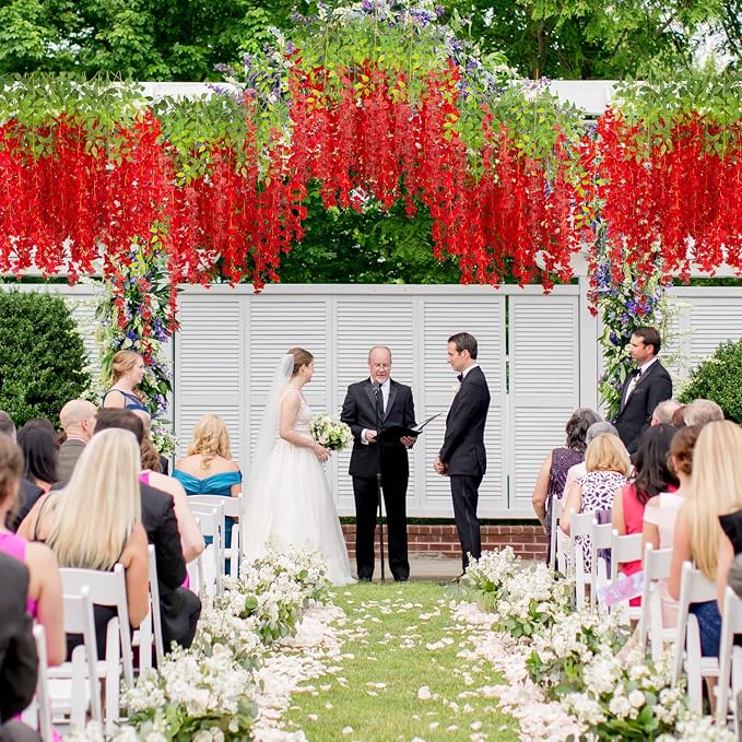 AITISOR 24 Pack Artificial Fake Wisteria Vine Ratta (3.75 Feet) Hanging Garland Silk Flowers String Home Party Wedding Decor (Red)