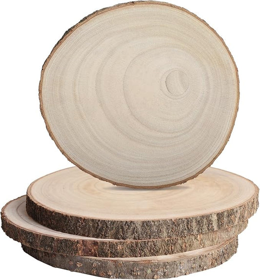 Wood Slices for Centerpieces 4pcs, Wood Rounds Cookies for Crafts, Rustic Wood Circles & Slabs, Wooden Discs for Tables Decor-for Art Projects and Rustic Weddings (4pcs 8.5-9 inch)