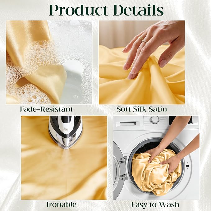 4 Pack Gold Satin Tablecloth 58 x 102 Inches, Rectangular Satin Table Cloths for Wedding Reception, Birthday Party, Graduation & Holiday Banquet Tables