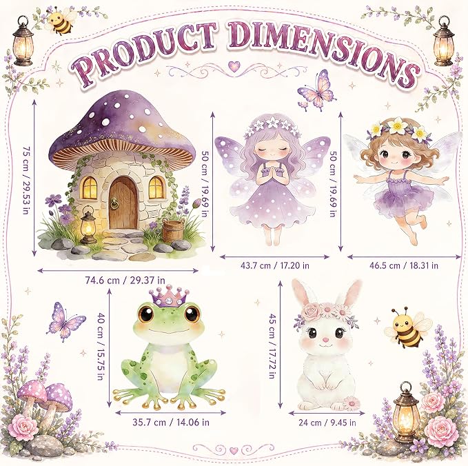 5PCS Purple Fairy First Birthday Decorations, Magical Woodland Cardboard Cutouts Corrugated Plastic Yard Signs Enchanted Garden Themed Party Supplies Princess Baby Shower Photo Props