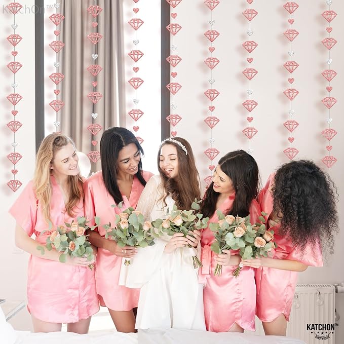 KatchOn, Giant Bride Balloons Rose Gold - 40 Inch | Rose Gold Diamond Garland - 13 Feet | Rose Gold Bride Balloons for Bridal Shower Decorations | Bridal Shower Banner, Bachelorette Party Decorations