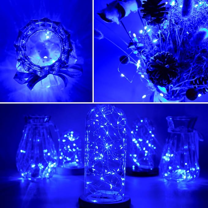 20 Packs Fairy String Lights, 6.6FT 20 LEDs Battery Operated Silver Copper Wire Starry String Light for DIY Party Christmas Costume Wedding Easter Table Decorations (Blue)
