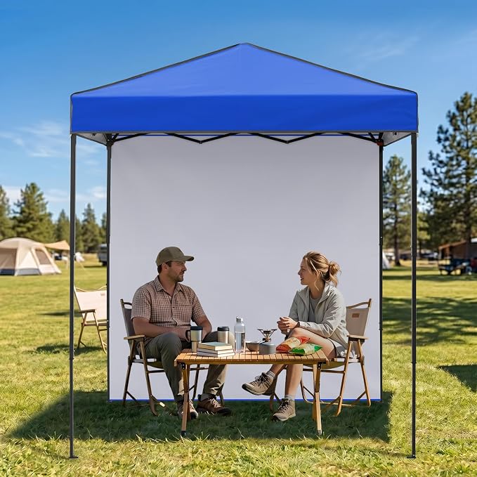EAGLE PEAK 6x4 Instant Pop Up Canopy Tent with 1 Side Wall Panel, Straight Leg Sun Shelter, Portable Canopy with Carry Bag for Camping, Beach & Sports, Blue