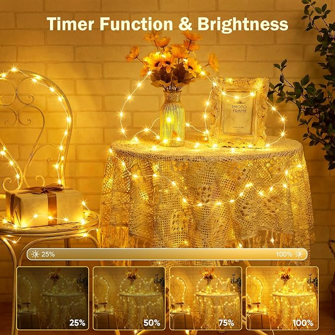 OMIKA 16.5ft 50 LEDs Battery Operated Fairy Lights, 24 Colors +Warm White USB Powered String Lights, with Remote Timer Waterproof Twinkle Lights for Room Garden Patio Indoor Outdoor Decor(150 Modes)