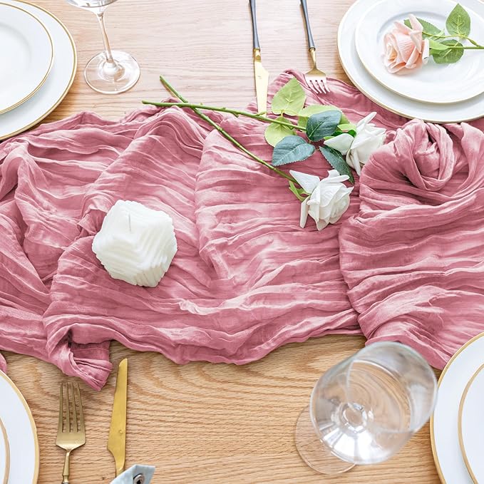 Wokceer Cheesecloth Table Runner 6Pack 10FT Pink Boho Gauze Cheese Cloth Table Runner for Party Long Rustic Sheer Table Runners for Baby Bridal Shower Wedding Easter Table Decor