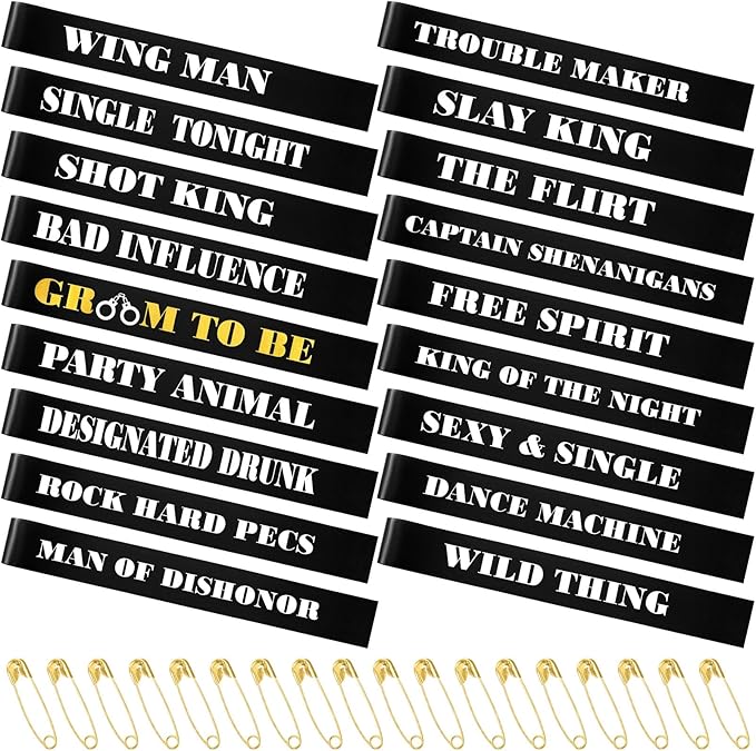 Daifunli 18 Pack Funny Bachelor Party Sashes Groomsmen Team Groom Sash Groom to Be Decorations for Bachelor Bachelorette Party Favors Accessories Gifts