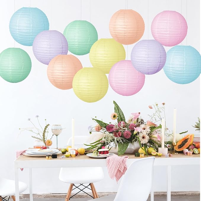 Macaron Paper Lantern Decoration 12PCS 10 Inch Hanging For Classroom Baby Shower decoration Wedding Valentine's Day Graduation Anniversary Picnic Gathering Christmas Bridal Home Decor Party Decoration