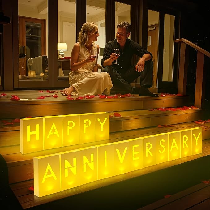 Happy Anniversary Decorations Light up Letters - Luminary Paper Bags to be Used as Happy Anniversary Banner and Anniversary Decorations Romantic