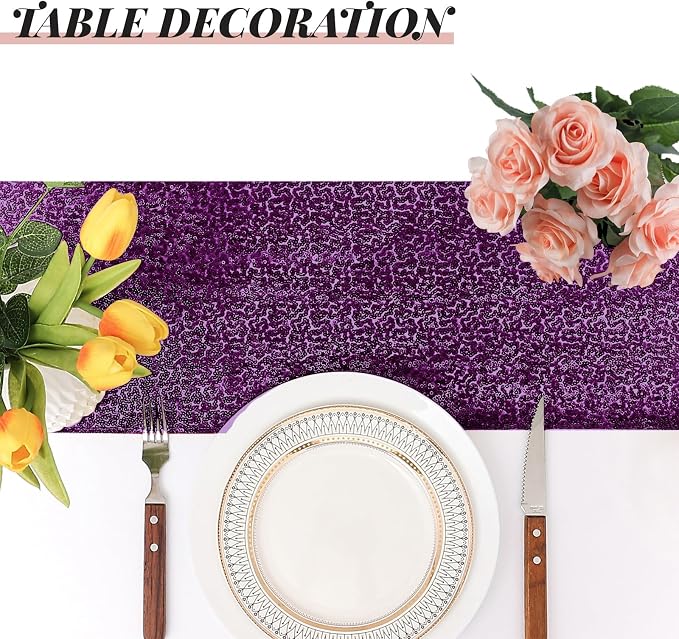 Sugargirl 10 Packs 12 x 72 inches Sequin Table Runner, Glitter Purple Table Runner for Birthday Party Supplies Wedding Holiday Celebration Event Decorations
