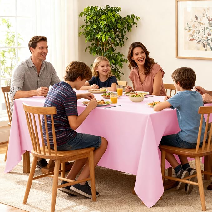 10-Pack Pink Tablecloths for Rectangle Tables, 60 x 102 Inches, Stain-Resistant Polyester Fabric for 6 Foot Tables - Washable Table Covers for Weddings, Banquets, Birthday Parties, Events