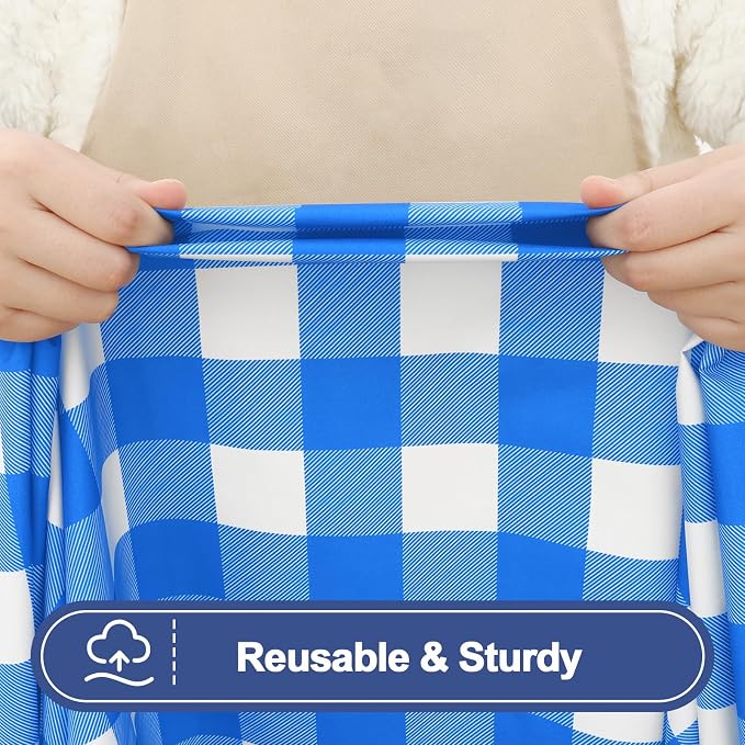 Smiry Picnic Table Cloth 4 Pack, Waterproof Elastic Fitted Tablecloths for 24x48 Rectangle Tables, Washable Polyester Buffalo Plaid Tablecloth for Camping, Dining & Outdoor (Blue & White, 24" x 48")