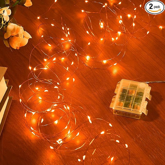 Ariceleo 2 Pack 32.8 Ft. Battery Operated Outdoor String Lights with Remote & Timer, LED Orange Fairy Lights, Waterproof Twinkle Lights for Bedroom, Dorm, Mason Jar, Wedding, Party, Christmas