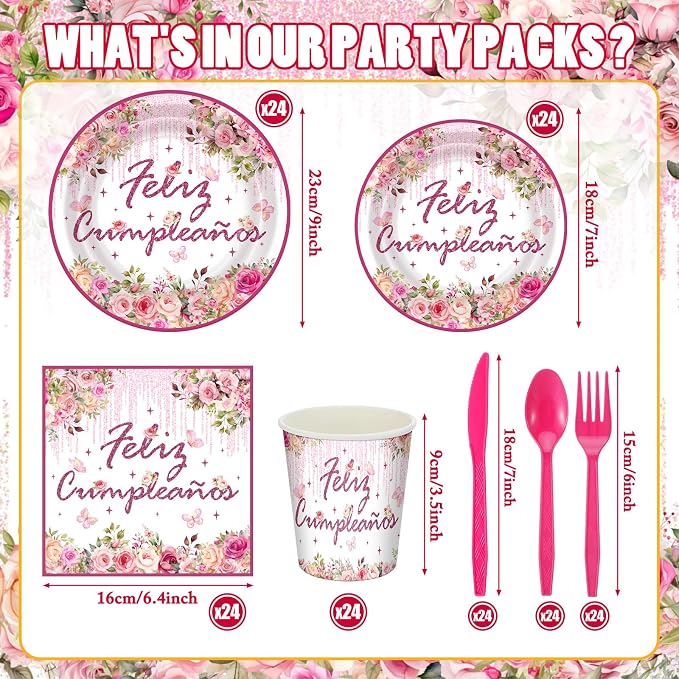 168 Pcs Mexican Birthday Party Decorations for Women Pink Floral Birthday Plates and Napkins Fiesta Party Tableware Sets Serves 24 Cinco De Mayo Supplies