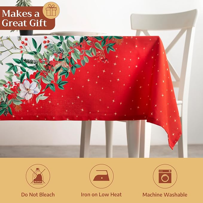 Maison d' Hermine Table Cloth Rectangle Table 100% Cotton 60 x 108 Inches Fall Tablecloth Reusable Everyday Use for Thanksgiving Christmas Decorations Dining Farmhouse Party (Noel)