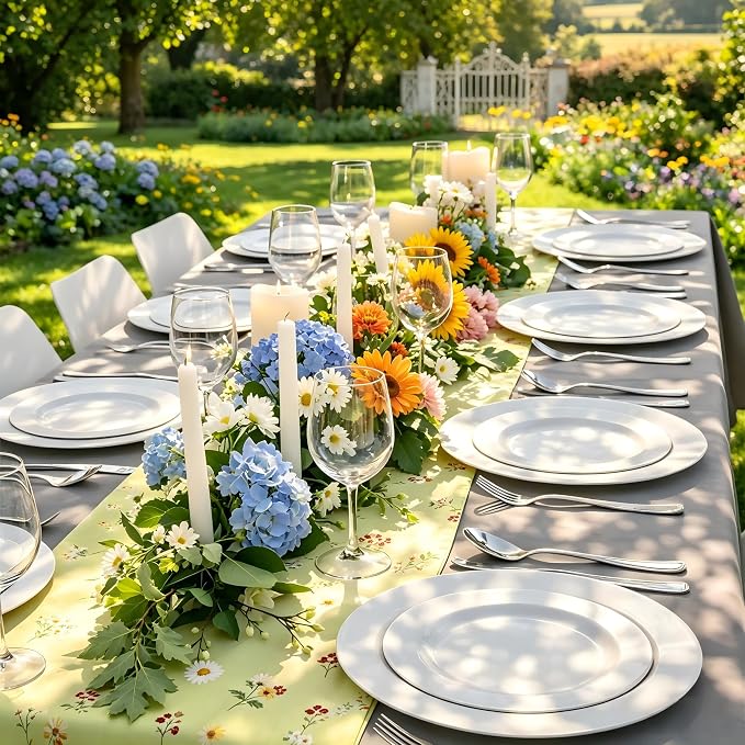 FLOWERCAT 60PCS White Plastic Plates - Heavy Duty White Disposable Plates for 4th of July/Birthday Party/Wedding -serve for 30 guests Include 30PCS 10.25" & 30PCS 7.5" Plates for Summer Party