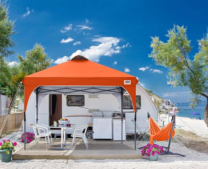 ABCCANOPY Outdoor Pop up Canopy Tent, 10x10 Instant Portable Canopy for Camping, Beach, Backyard,Orange