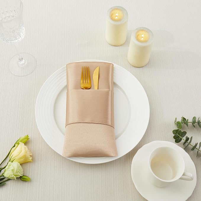 50 Pack Square Satin Dinner Napkins, 20x20 Inches Silky Soft Smooth Table Cloth Napkins for Restaurant Weddings Banquet Party Decoration, Taupe