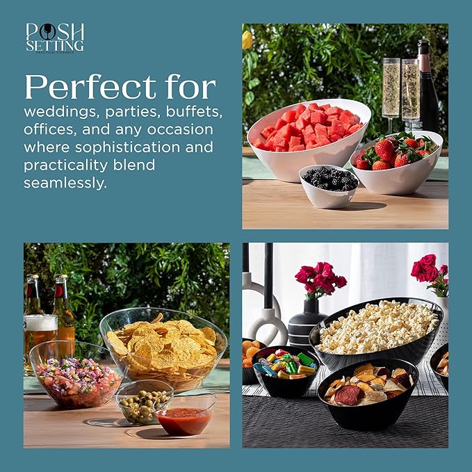 Posh Setting - Gold Plastic Serving Bowls for Party Angled Bowls Disposable Chip Bowls Candy Bowls for Party Table Salad and Fruit Bowls for Wedding Serving Bowls-Gold Glitter, 8 OZ, 5 Pack