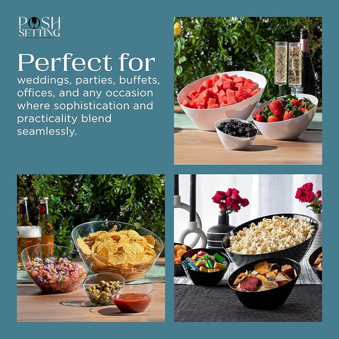 Posh Setting Crystal Clear, Disposable Premium Hard Plastic Medium Angled Bowl, Party, Salad, Snack and Fruit Bowl 5 Pack