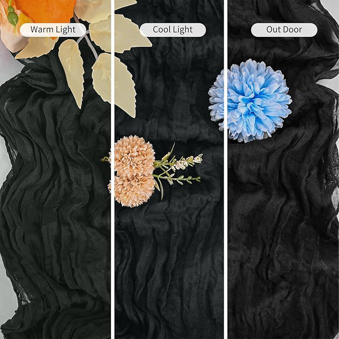 8 Pack Black Table Runner 10FT Cheesecloth Table Runner Boho Gauze Table Runners Long Rustic Sheer Fabric Table Runners for Wedding Party Bridal Shower Farmhouse & Home Decor