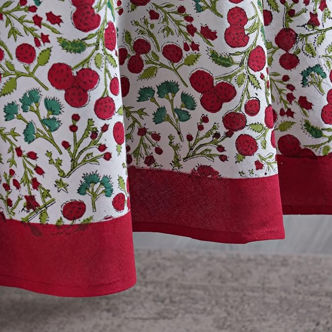 Ridhi Round Tablecloth Hand Block Print 100% Cotton Reusable Garnet Red 110 Inch Table Cover Decorative Everyday Use for Dining, Home, Party, Wedding, Farmhouse, Party Gift for Spring, Mother's Day