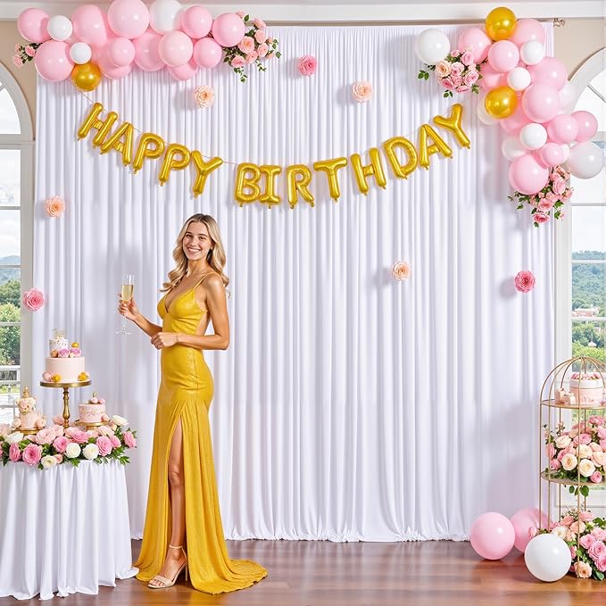 6 Panels White Backdrop Curtain for Parties Wedding Wrinkle Free White Photo Curtains Backdrop Drapes Fabric Decoration for Baby Shower 30ft(W) x 10ft(H)
