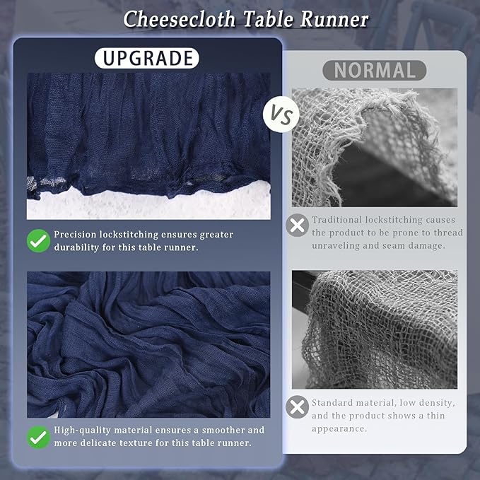 10 Pack Navy Blue Cheesecloth Table Runner 17x108 Inch Semi Sheer Boho Rustic Gauze Cheese Cloth Table Runners for Wedding Party Birthday Baby Shower Home Décor