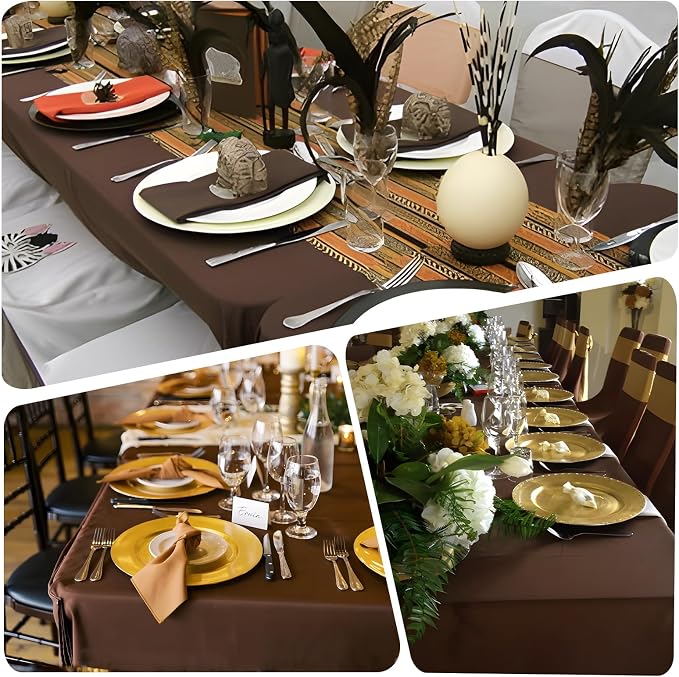 8 Pack Brown Tablecloth 60x126 Inch Rectangle Table Cloth for 8 Foot Rectangle Tables, Wrinkle Resistant Washable Polyester Fabric Rectangular Table Cover for Dining Banquet Wedding Party