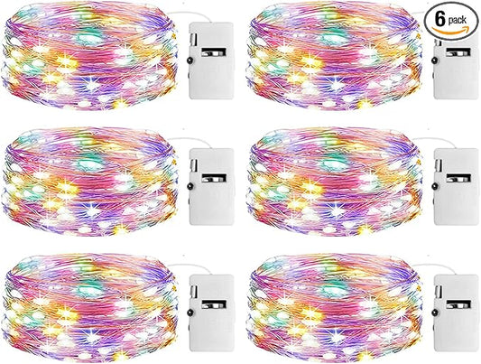 6 Pack Fairy Lights with Timer Battery Operated, 3 Modes 7ft Mini Twinkle Lights Waterproof, 20 LED Bulk String Light for Mason Jars Christmas Decoration Wedding Table Centerpieces,Multicolor