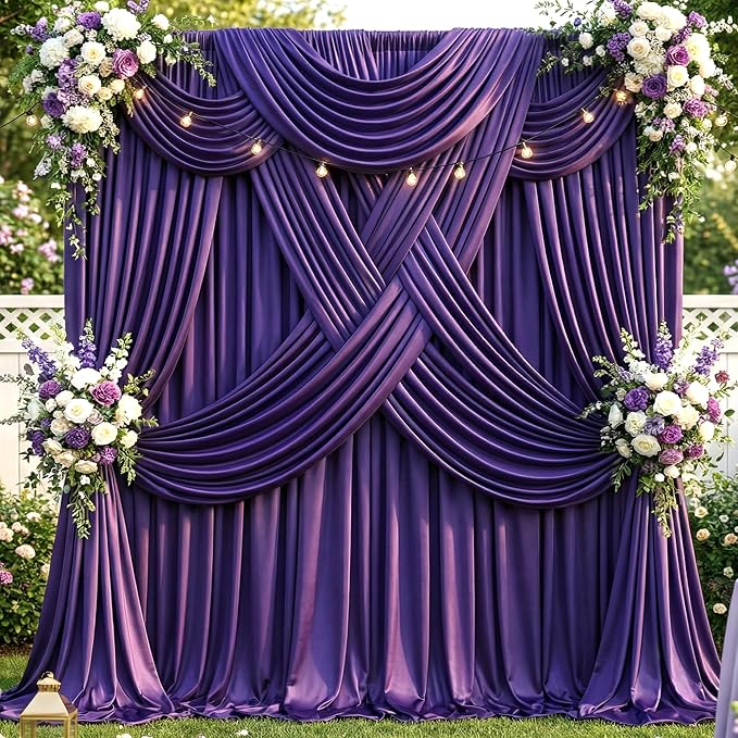 20ft×12ft Deep Purple Backdrop Curtains for Wedding Parties, 4 Panels Wrinkle Free Polyester Photo Backdrop Drapes Back Drop Cloth for Birthday Photography Background